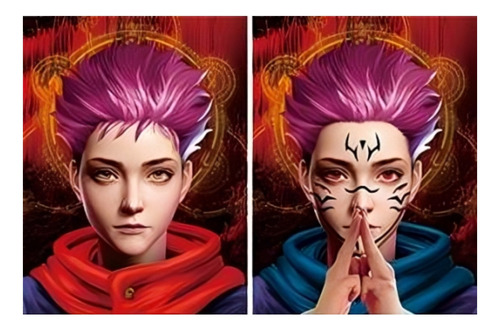 Cuadro 3d Lenticular Sukuna De La Doble Cara Jujutsu Kaisen