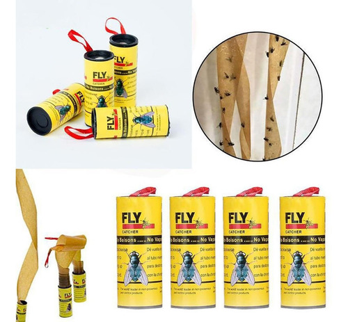 4 Rollos Adhesivos Para Eliminar Moscas, Insectos, Pegamento