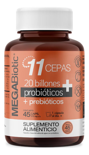 Suplemento Megabiotic Probióticos 20 billones 11 Cepas 45caps Sabor Sin sabor