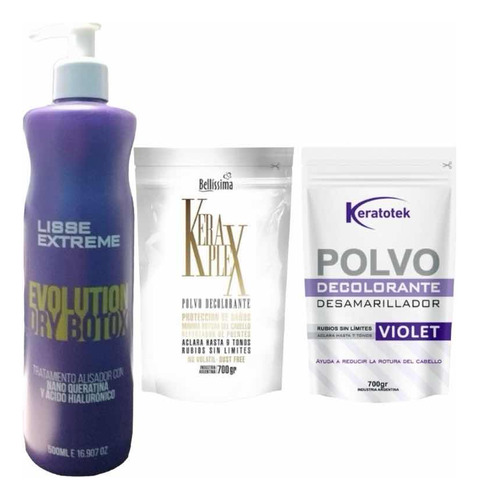 Kit Peluquería Dry Botox, Polvo Decolorante Keraplex+violeta