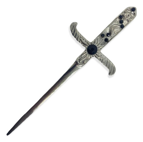 Athame Metal Prata Brilhante 19cm Pedra Preta E Strass