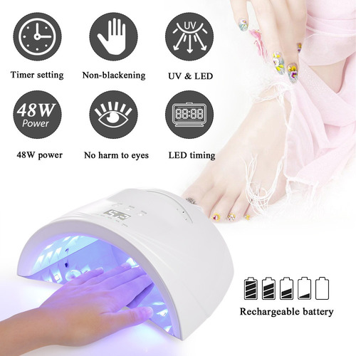 48w Led Uv Inalámbrico Uñas Lámpara Recargable Uñas Gel