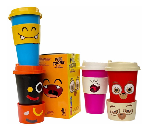 10 Vasos Cafeteros Reusables 16oz Con Manga Termo Pile Toons