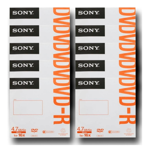 Pack Con 10 Dvd-r Sony Con Sobre 4.7gb 16x