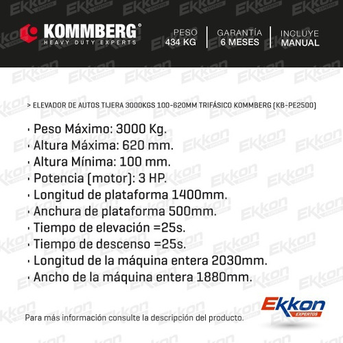 Elevador Tijera De Autos Kommberg Plataforma Taller Gomeria