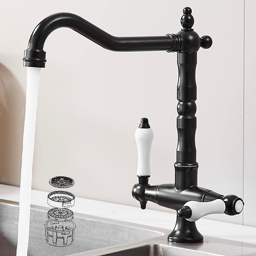 Griferia Cocina Canilla Doble Comando Estilo Vintage Negra Negro Mate