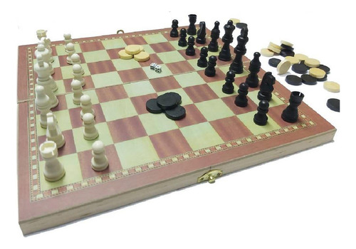 Jogo Tabuleiro De Xadrez Dama Gamão 28,5 Cm Madeira