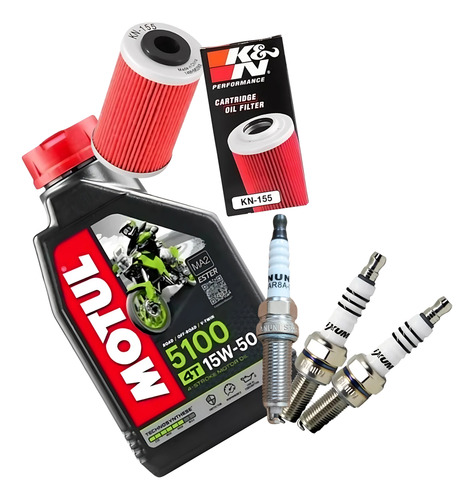 Kit 2 Bujías Iridium-1 Bujía Cobre + Filtro + Aceite Motul