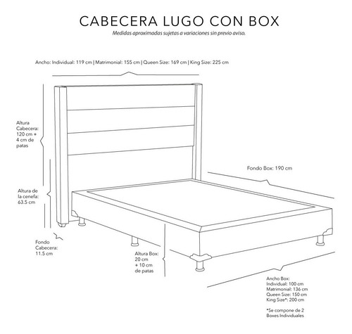 Cabecera Matrimonial Dicasa Lugo Azul + Box Dicasa Orly