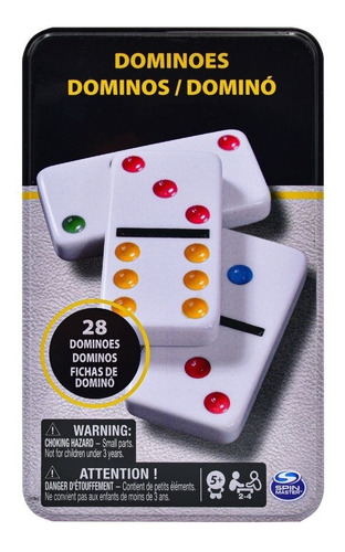 Domino Spin Master 28 Fichas 2 A 4 Jugadores Caja De Metal