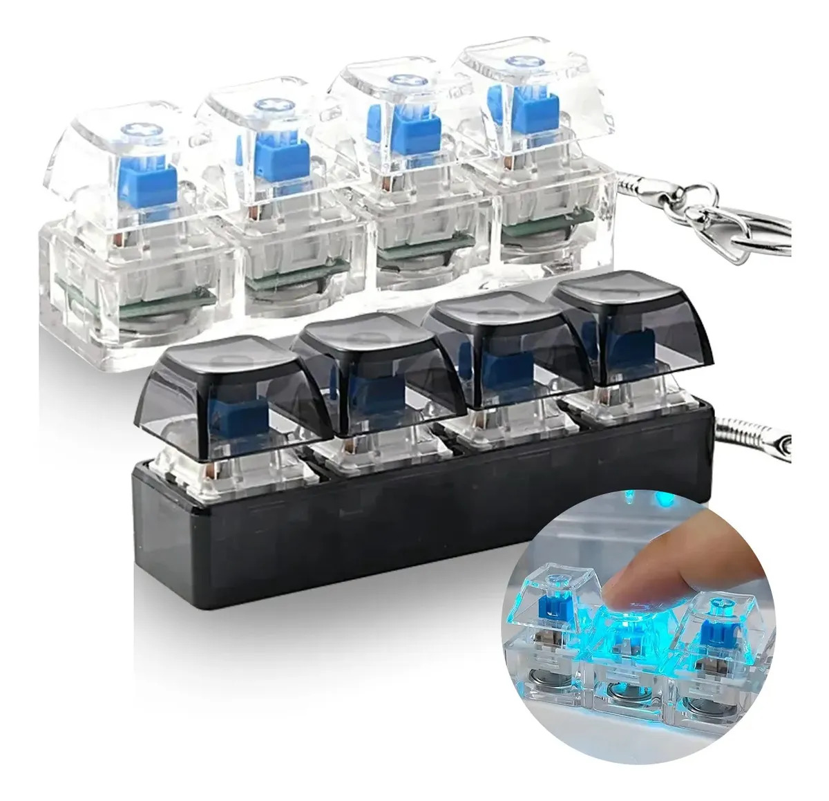 Kewezhu 2 piezas de juguete antiestrés de teclado Mecánico computadora Con luces LED, llavero antiestrés de teclado 4 en 1 con botón de descompresión,regalos antiestrés para Mujere