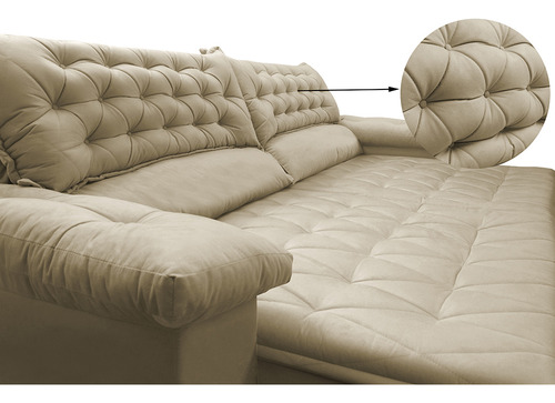 Sofá Retrátil e Reclinável Molas Ensacadas Cama inBox Botonê 2,12m Espuma Viscoelástico Suede Bege