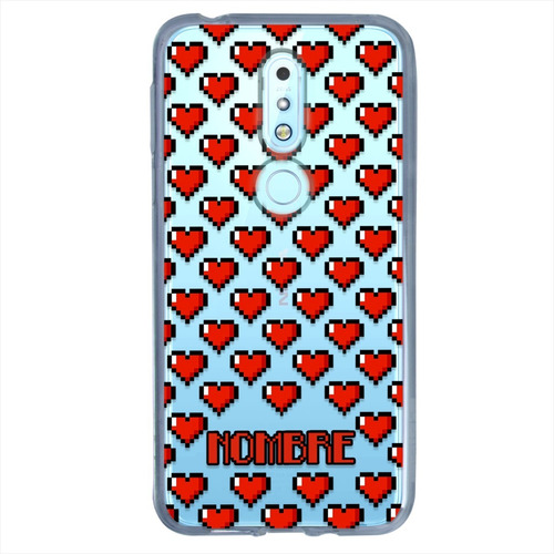 Funda Nokia Antigolpes Corazones Pixel Personalizada Nombre