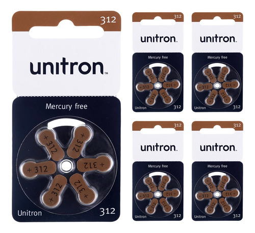 Pilha Bateria Auditivas Unitron 312 Pr41 - 6 Unidades