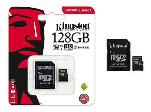 Micro Sd Kingston Canvas Select 128gb Clase 10 Uhs-i 80mb/s