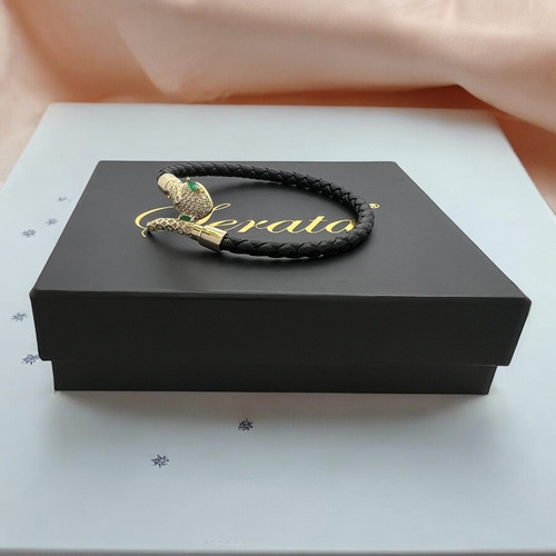 Pulsera Mujer Brazalete Serpiente Cuero Zirconia Caja Serata Negro 6 Cm 20 Cm