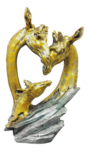 Escultura Familiar De Jirafas 28cm Dorado