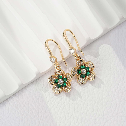 Pendientes Colgantes Flores Cristal Austriaco Verdes Mujer