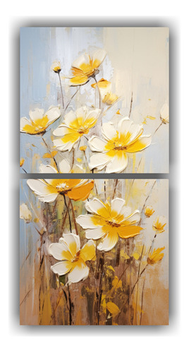 80x40cm Cuadro Flores Amarillas Y Blancas Decorativo Set 2 C
