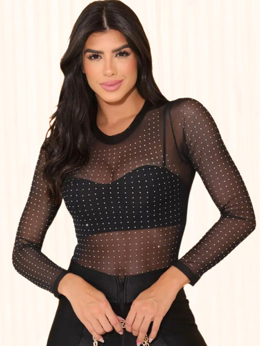 Body De Tule Feminino Com Apliques Pedrarias Brilhante