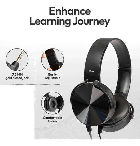 Auriculares Eduvy Core Para Aula, Paquete De 24, Negros