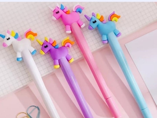 Plumas Unicornio Con Luz Plumas Kawaii Unicornio 12pz