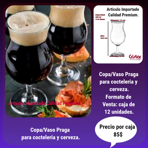 Copa Praga Cocteles/cervezas, Vidrio,17.5 Fl Oz Caja 12unids