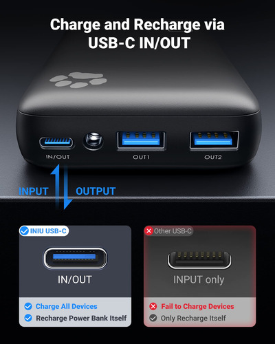 Power Bank Iniu 20000 Mah, 22,5 W, Pd Qc, Usb C, Carga Rápid