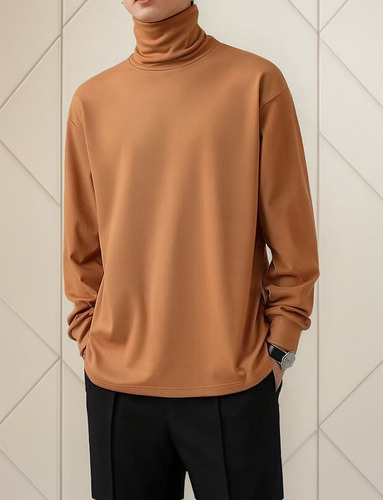 Camiseta De Terciopelo De Manga Larga Con Cuello Alto Para H