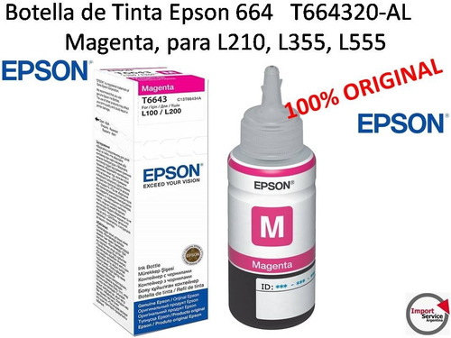 Botella De Tinta Epson 664, Magenta, Para L210, L355, L555