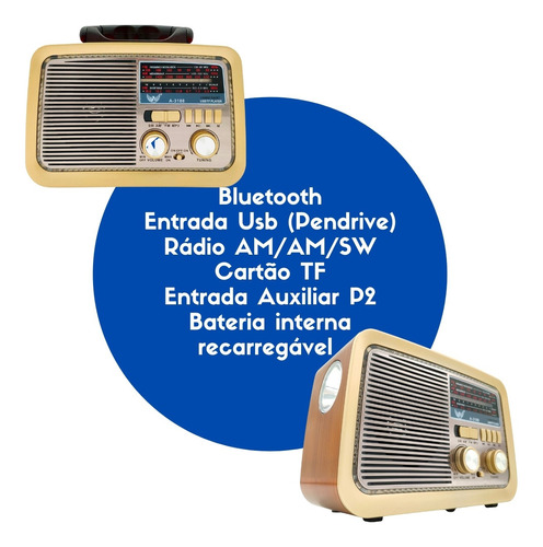 Rádio Retro Vintage Estilo Antigo Usb Bluetooth Fm Am Bivolt Cor Preto 110V/220V (Bivolt)