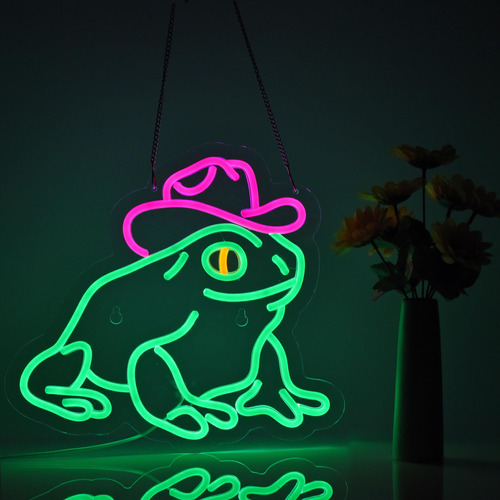 Letrero De Neon De Rana, Sombrero De Vaquero, Luz De Neon, D