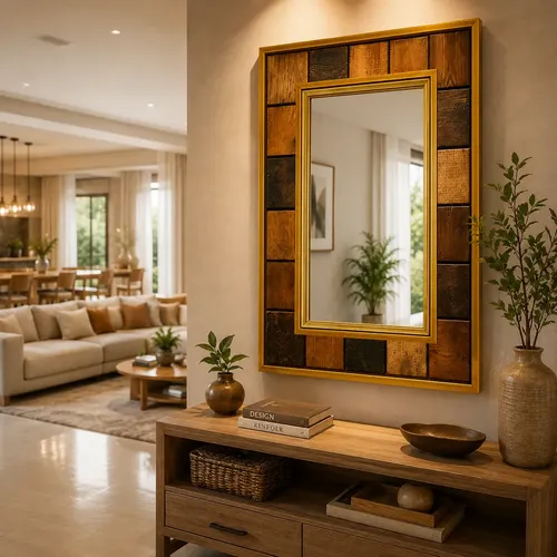 Espelho ﻿Decorativo ﻿Grande Com Moldura Madeira Dourado