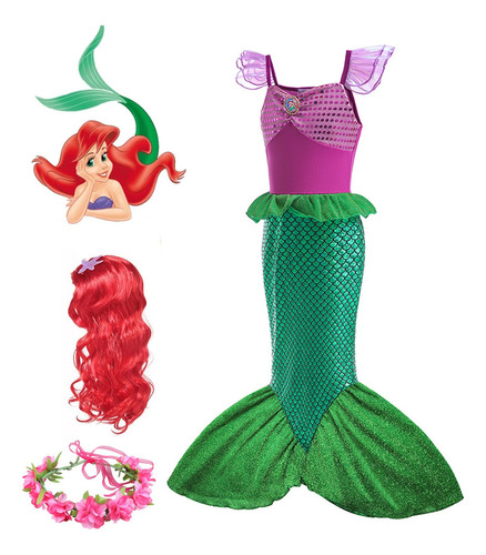 Disfraz De Princesa #3pcs De La Sirenita Ariel Para Niña