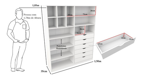 Armário Gaveta Samara M4 Mdp Closet Gaveteiro Colmeia Cor Branco
