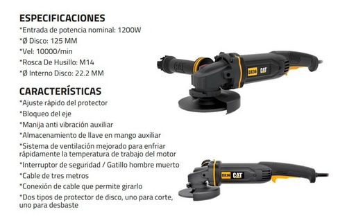 Imagen 3 de 5 de Amoladora Angular Caterpillar Dx36 115 125mm 1200 Watts