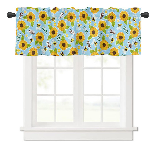 Cenefa De Ventana De Girasoles Y Abeja Para Cocina, Cenefas