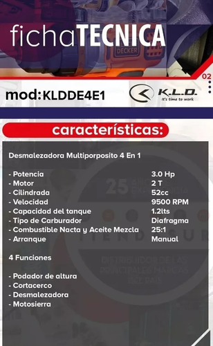 Imagen 7 de 9 de Motosierra Multifuncion Desmalezadora Cortacerco Kld 3hp