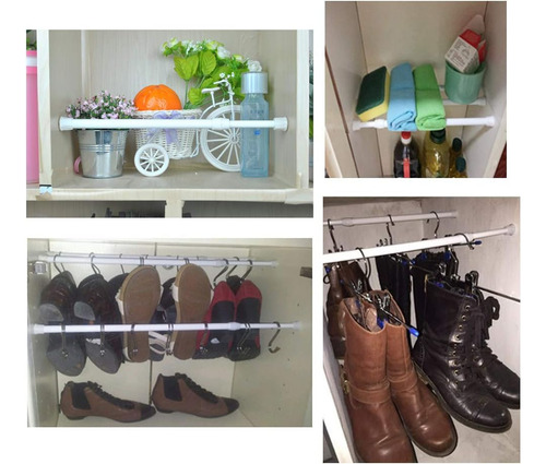 Juego De 4 Cortinero Blanco De Tension Para Closet Alacena