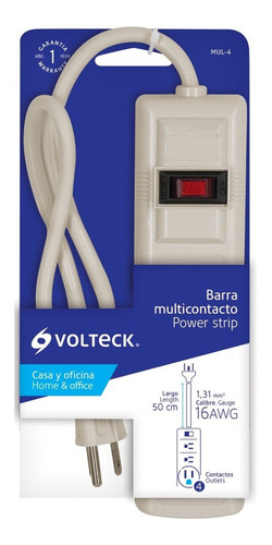 Imagen 2 de 3 de Multicontacto Uso Doméstico 4 Entradas 16 Awg Volteck 47181