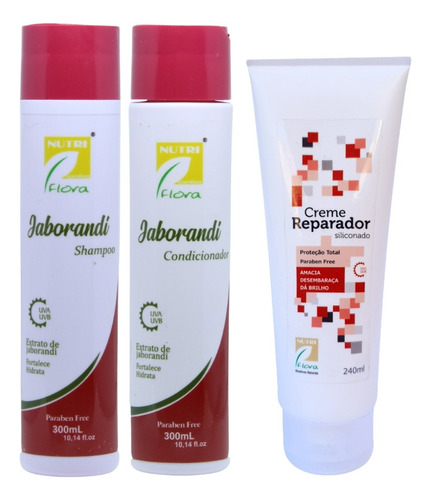  Kit Shampoo Condicionador Nutriflora Jaborandi Creme Capilar