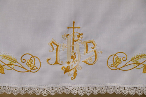 Toalha De Altar Para Igreja Católica 3,00m X 1,50m Jhs Branc