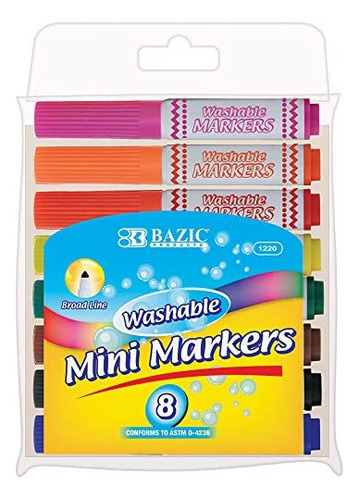 Bazic Mini Marcadores Lavables De Línea Ancha De 8 Colores