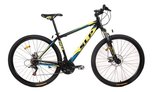 Mountain bike SLP 10 Pro R29 21v frenos de disco mecánico cambios Shimano Tourney TZ400 y Shimano Tourney TZ500 color negro/azul/amarillo con pie de apoyo  