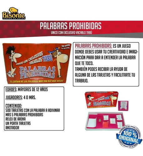 Palabras Prohibidas Juego De Mesa Tabu Para Adultos Bisonte