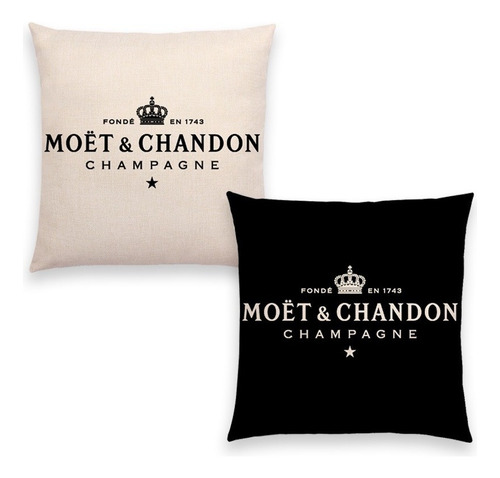 Set 2 Fundas Champagne Moët & Chandon Veuve Cojínes En Lino