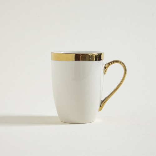 Mug Taza Ceramica Fino Asa Y Borde Gold/dorado 330 Ml