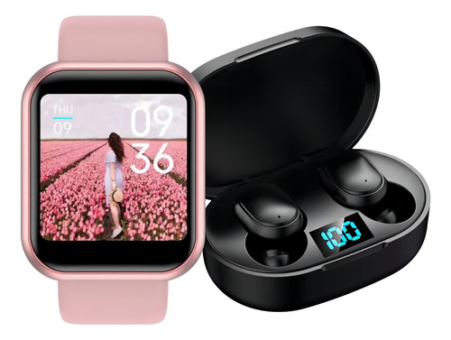 Relógio Smartwhatch Digital D20 + Fone S/fio E6s Bluetooth Cor Da Pulseira Rosa