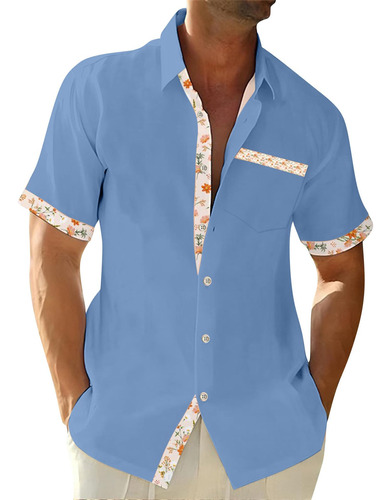 Camisa Hawaiana Para Hombre Manga Corta Casual Boton Floral