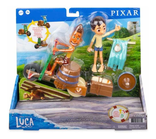 Luca Pixar Set Scooter Alberto Set Figuras + Piezas Mattel